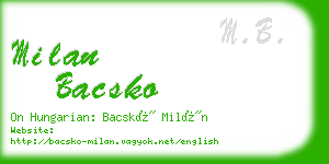 milan bacsko business card